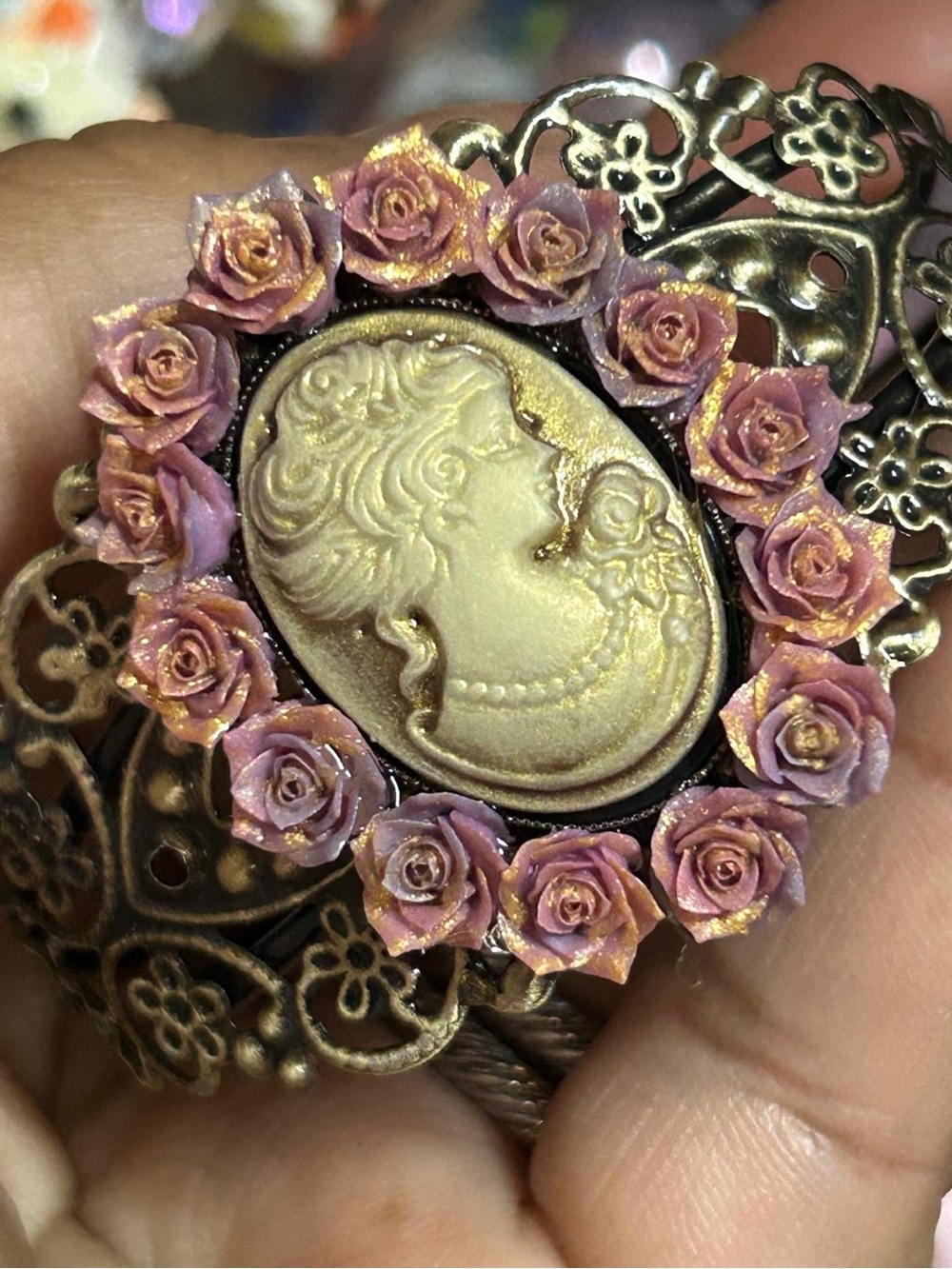 Vintage-Inspired Pink Rose Cameo bracelet